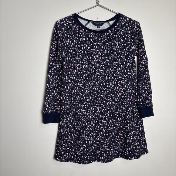 Polo Ralph Lauren Dress Girls Size M 8-10 Blue Cottage Floral Long Sleeve Cotton - Picture 1 of 8